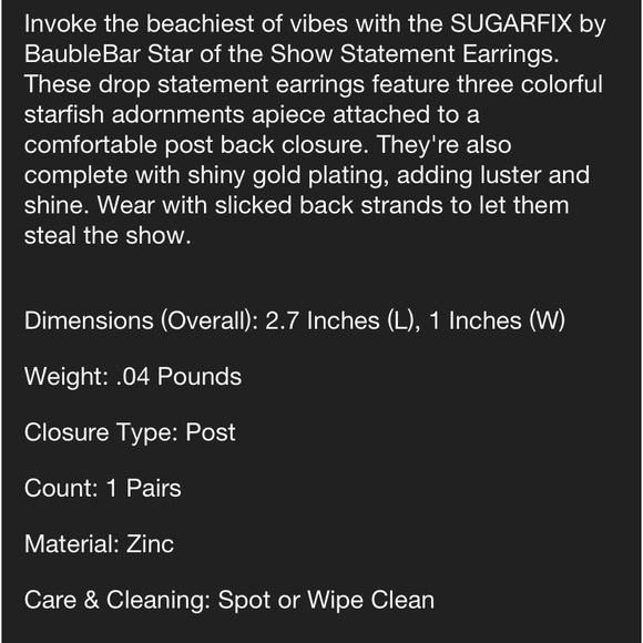 SUGARFIX BaubleBar 'Star of the Show' Earrings Starfish Seastars Fish Beaded NWT - Picture 4 of 10